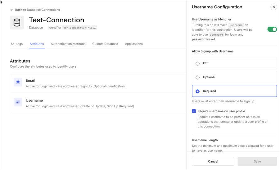 Enable or disable require username setting