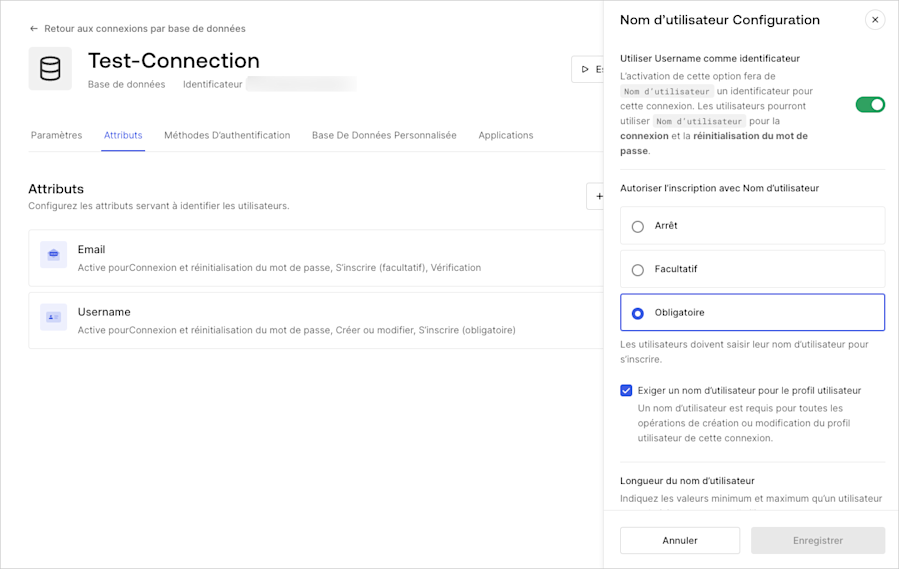 Enable or disable require username setting (Activer ou désactiver le réglage « Exiger un nom d’utilisateur »)