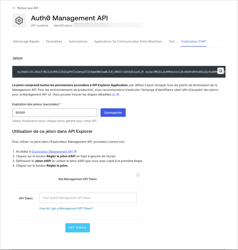 Dashboard (Tableau de bord) - Applications - APIs (API) - Management API Explorer (Explorateur de l’API de gestion)