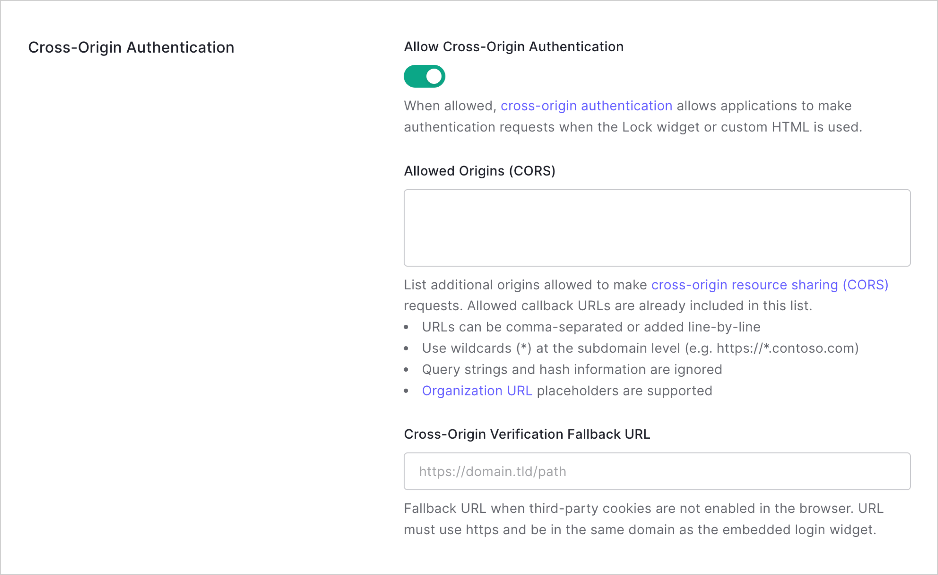 Dashboard Applications Application Settings Application URIs