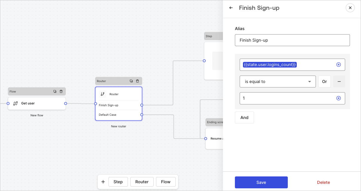 Dashboard > Forms > Use Cases > Custom signup steps router node