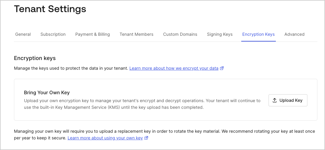 Dashboard > Settings > Encryption Keys