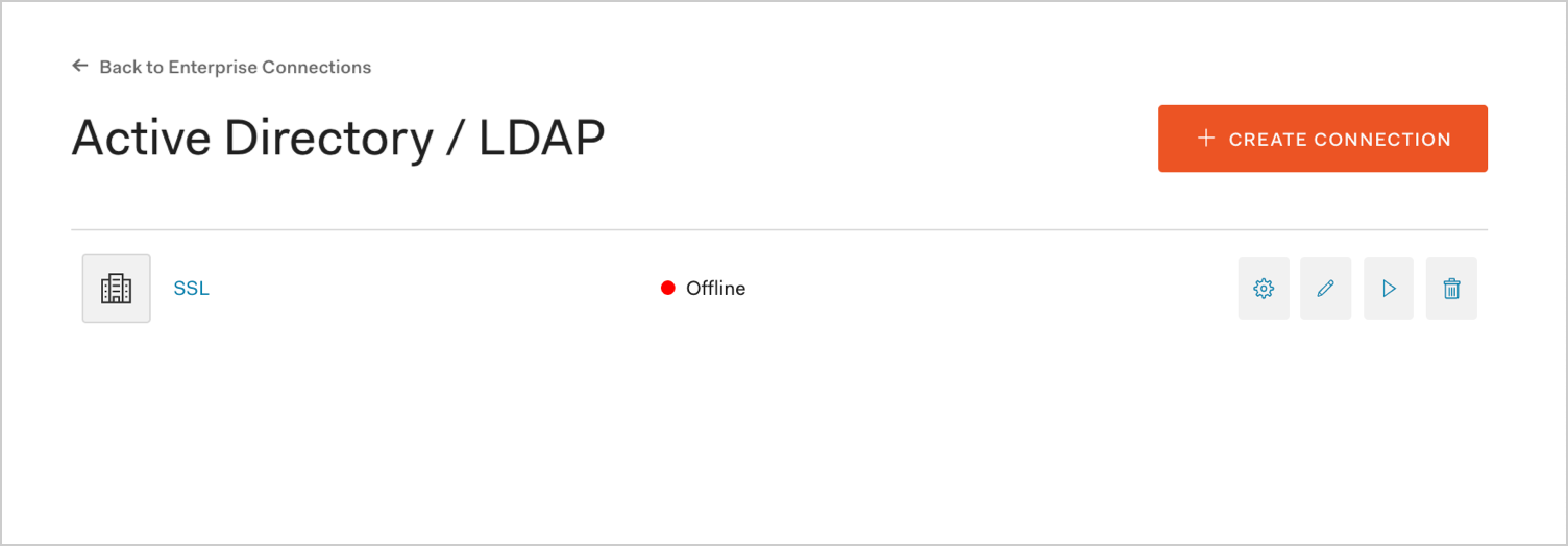 Dashboard - Connections - Enterprise - AD/LDAP - List
