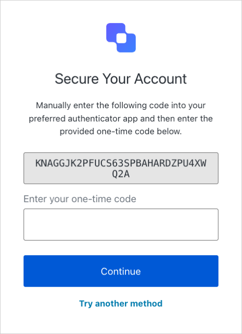 An example login prompt displaying a one-time code