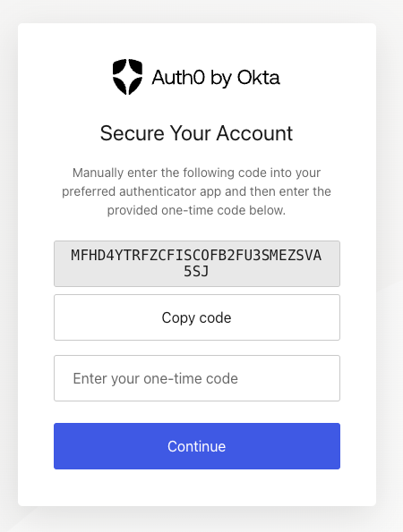 An example login prompt displaying a one-time code