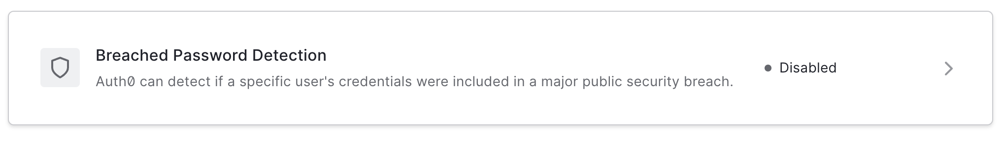 The toggle for turning on breached password detection in Auth0