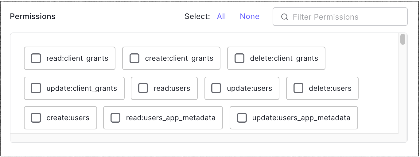 Dashboard Applications Applications Create Machine to Machine Application Select Permissions