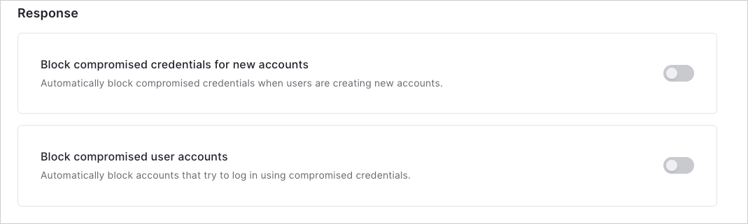 Dashboard > Security > Attack Protection > Breached Password > Response