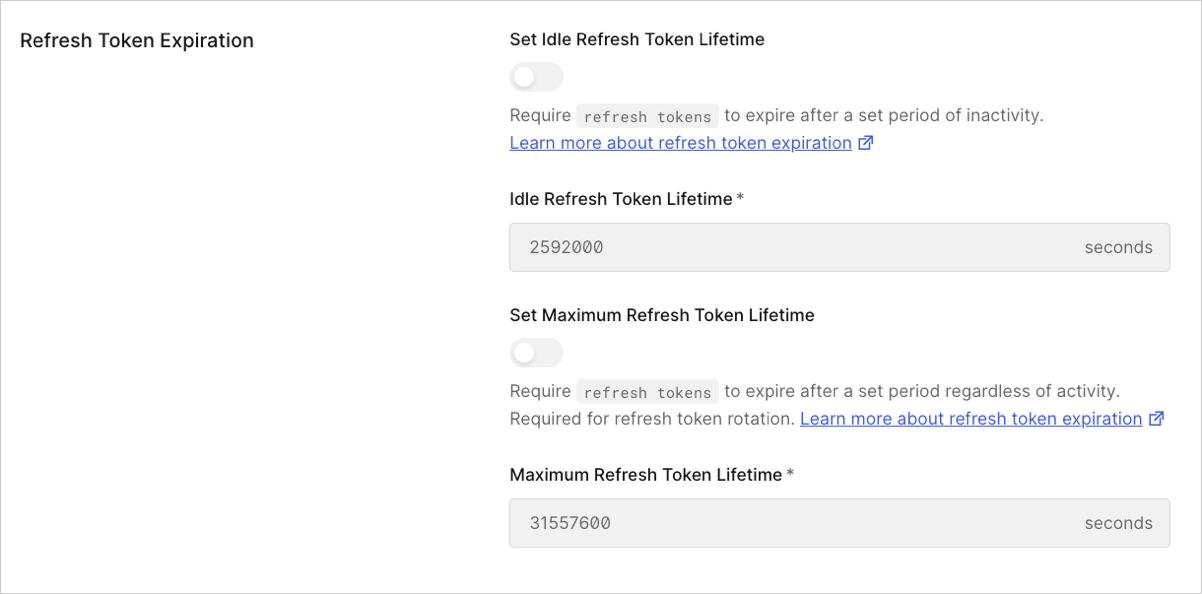 Dashboard Applications Applications Settings Tab Refresh Token Expiration