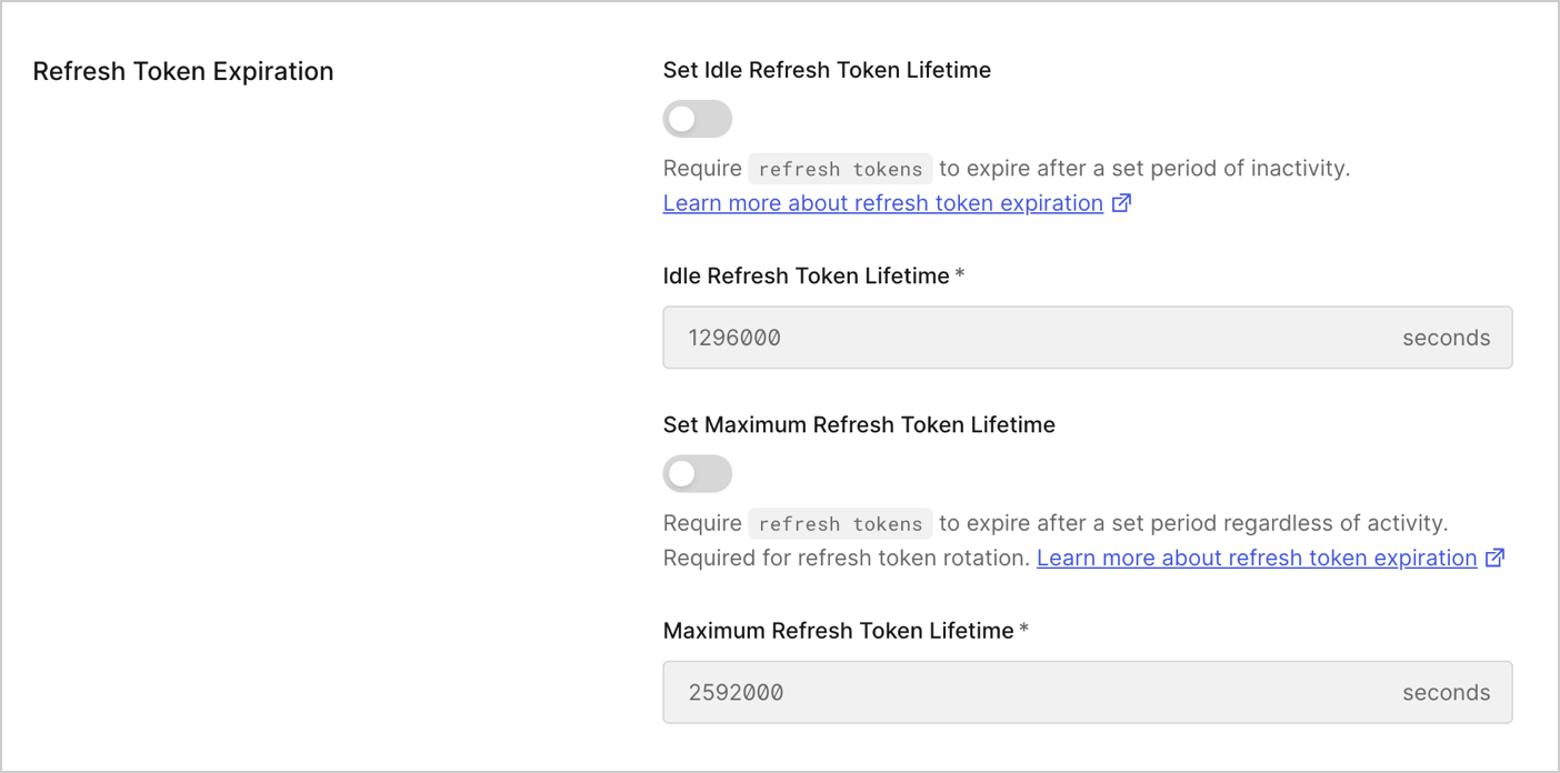 Dashboard Applications Applications Settings Tab Refresh Token Expiration