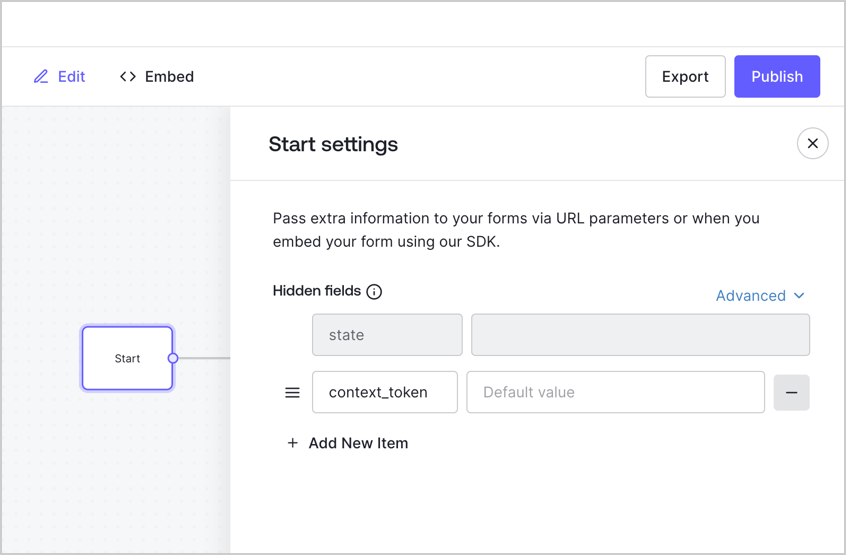 Dashboard > Forms > Uses cases > Start node