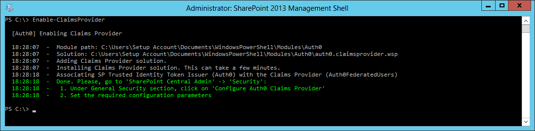 SharePoint Management Shell - install claims provider