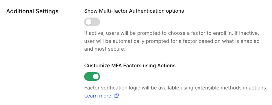 Auth0 Dashboard > Security > Multi-factor Auth > Additional Settings