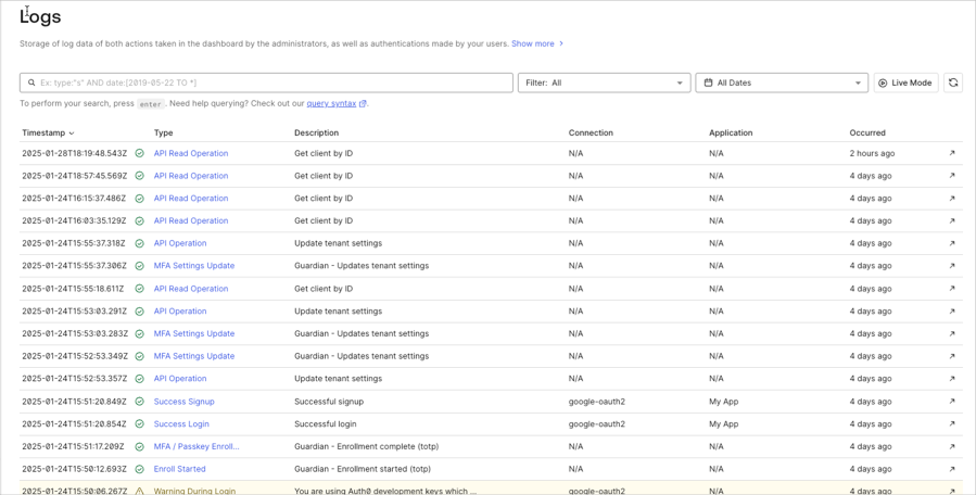 Dashboard Monitoring Logs