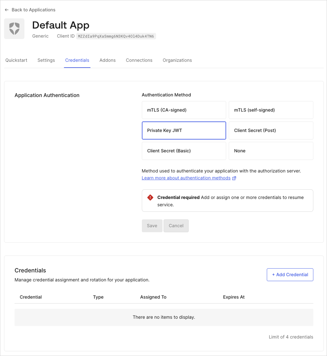 Configure Private Key JWT Authentication - Auth0 Dashboard instructions