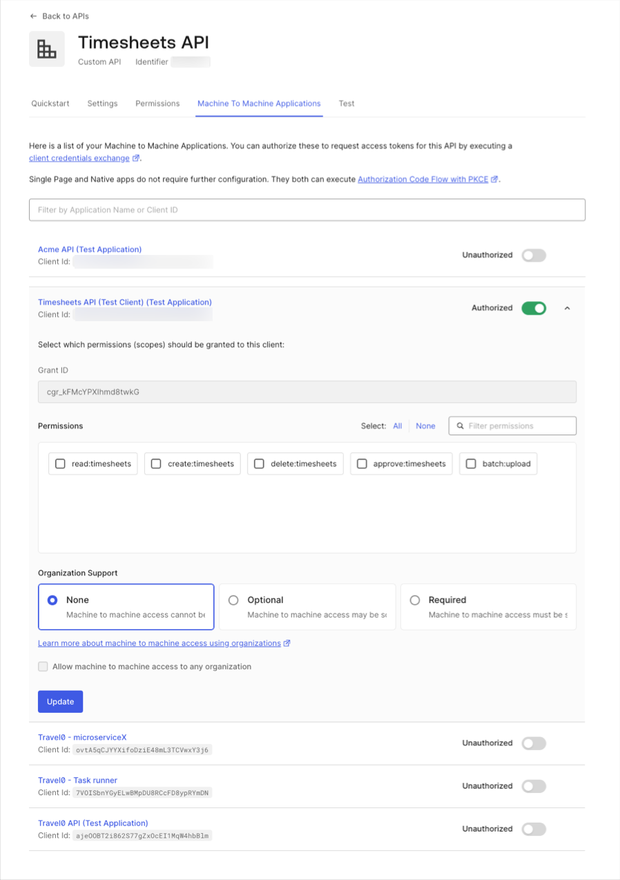 Dashboard - Applications - APIs - Machine to Machine Applications - Authorize