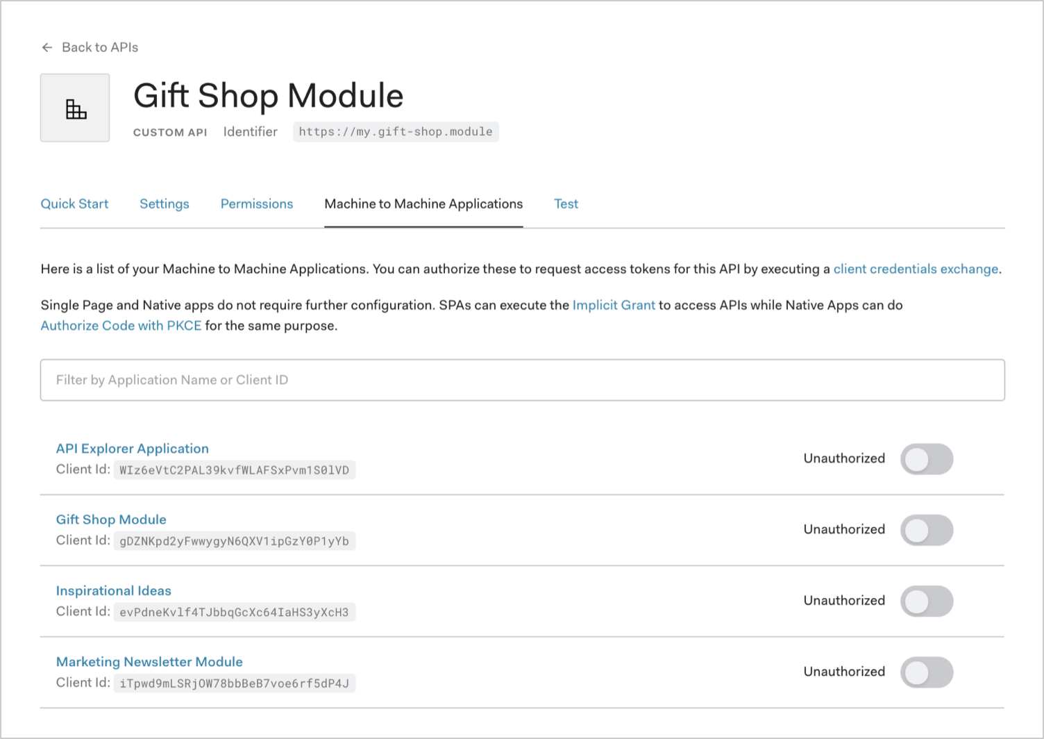 Dashboard - Applications - APIs - Machine to Machine Applications - Authorize