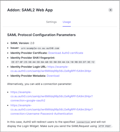 Dashboard Applications Applications Addons Tab SAML2 Web App Usage Tab