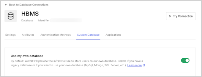 Enable Custom Database Use My Own Database Option