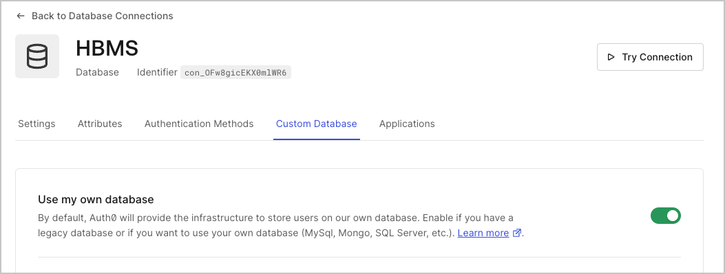 Enable Custom Database Use My Own Database Option