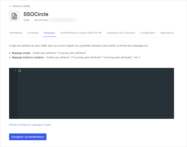 Configuration des mappages SAML