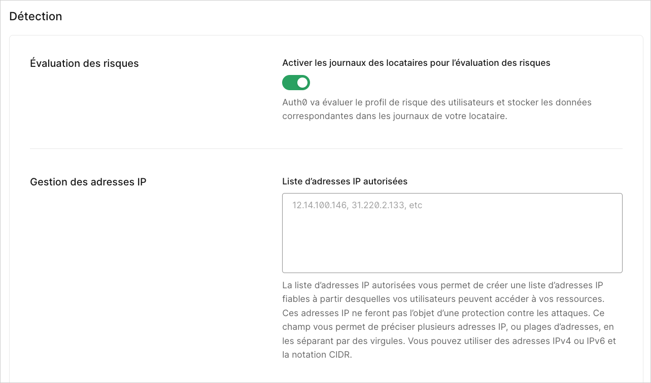 Section Détection de l’écran Protection contre les attaques