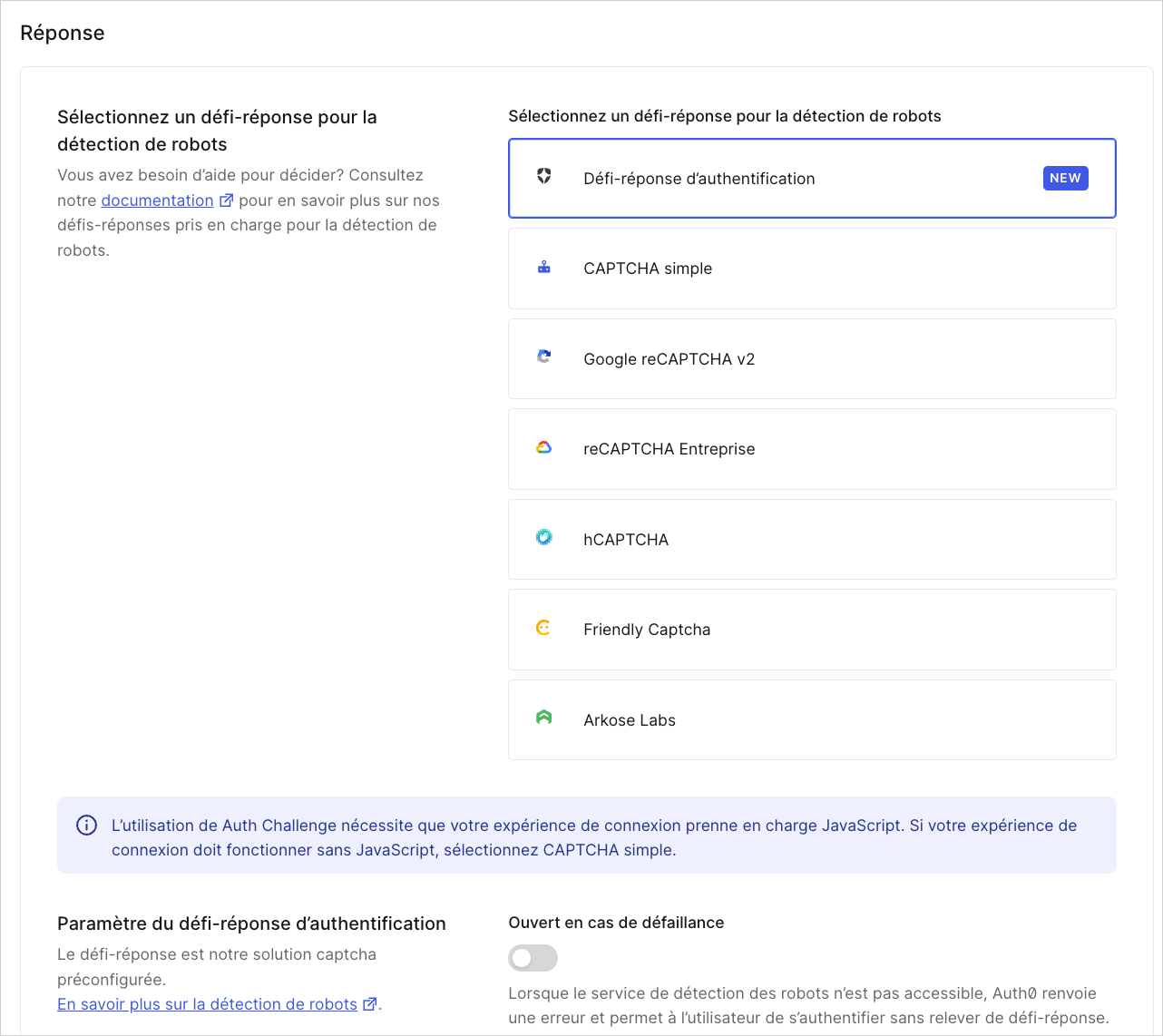 Dashboard - Protection contre les attaques - Détection des robots