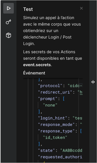 Éditeur de code d’actions : panneau Test Runner