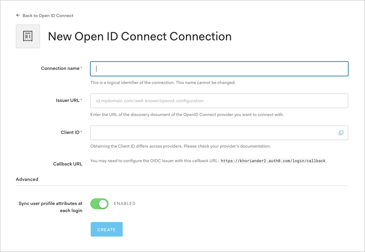 Enter OIDC Connection Details