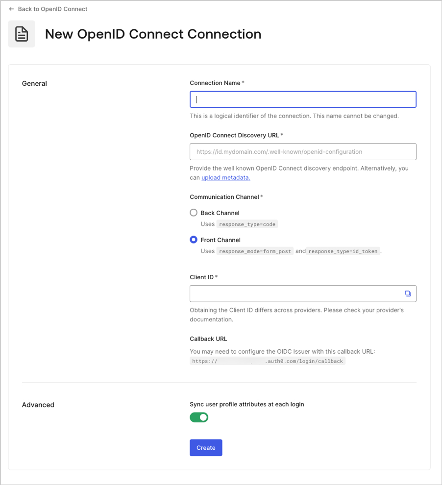 Enter OIDC Connection Details