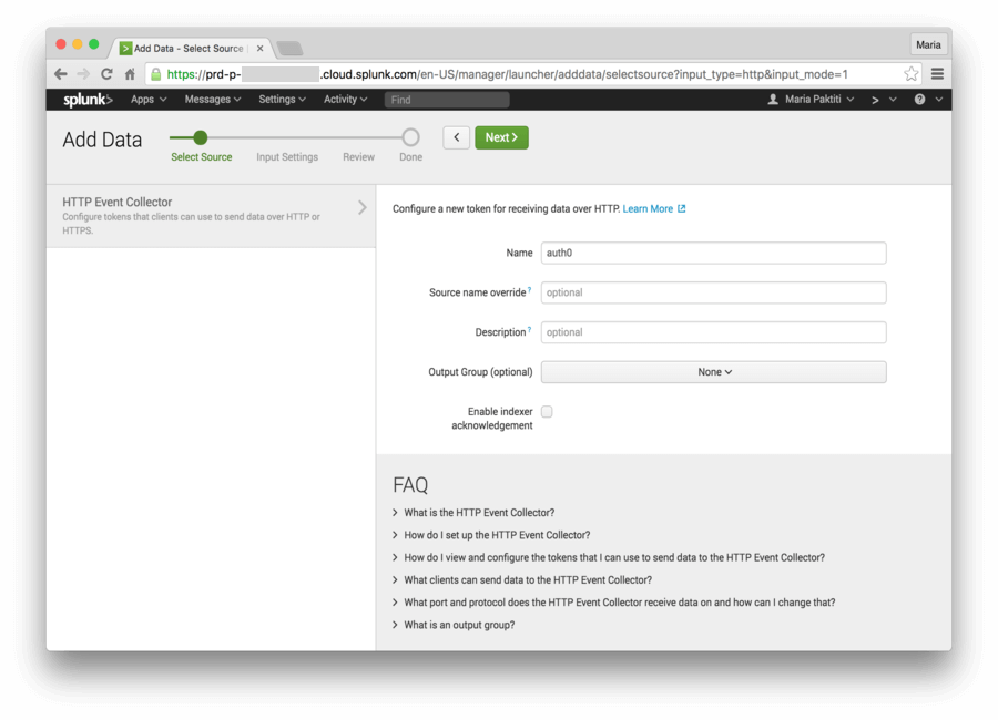 Dashboard - Extensions - Splunk - Splunk New Token