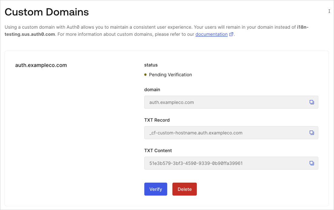 Auth0 Branding Custom Domains Self-Managed Certificate Verify Domain