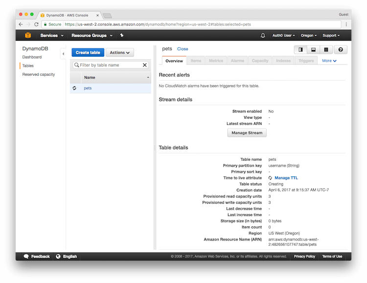 DynamoDB Console - Table Details - Amazon Resource Name