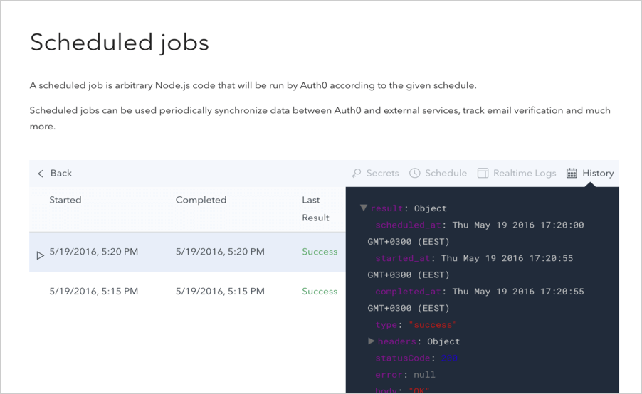 Dashboard - Extensions - Azure - View Cron Details