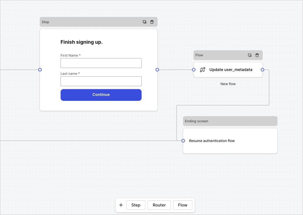 Dashboard > Forms > Use Case Custom Signup Step Update User metadata flow