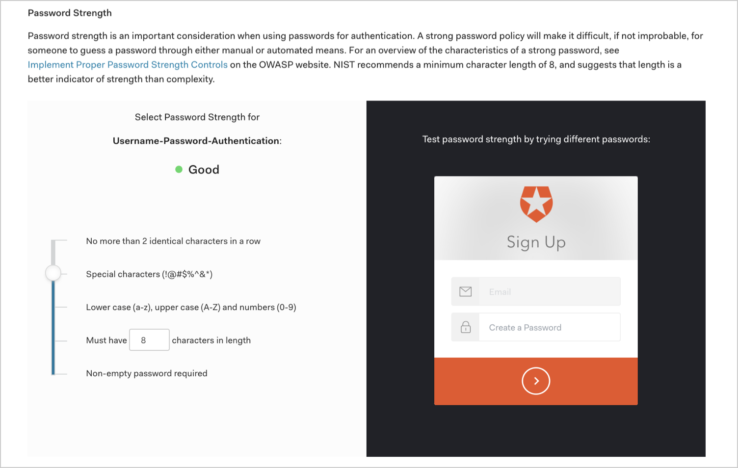 Password Strength in Auth0 Database Connections