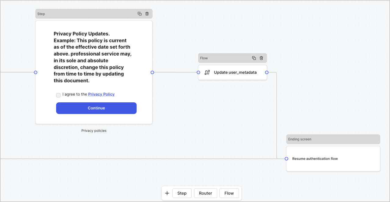 Dashboard > Forms > Use Case Custom policy > Update user_metadata flow