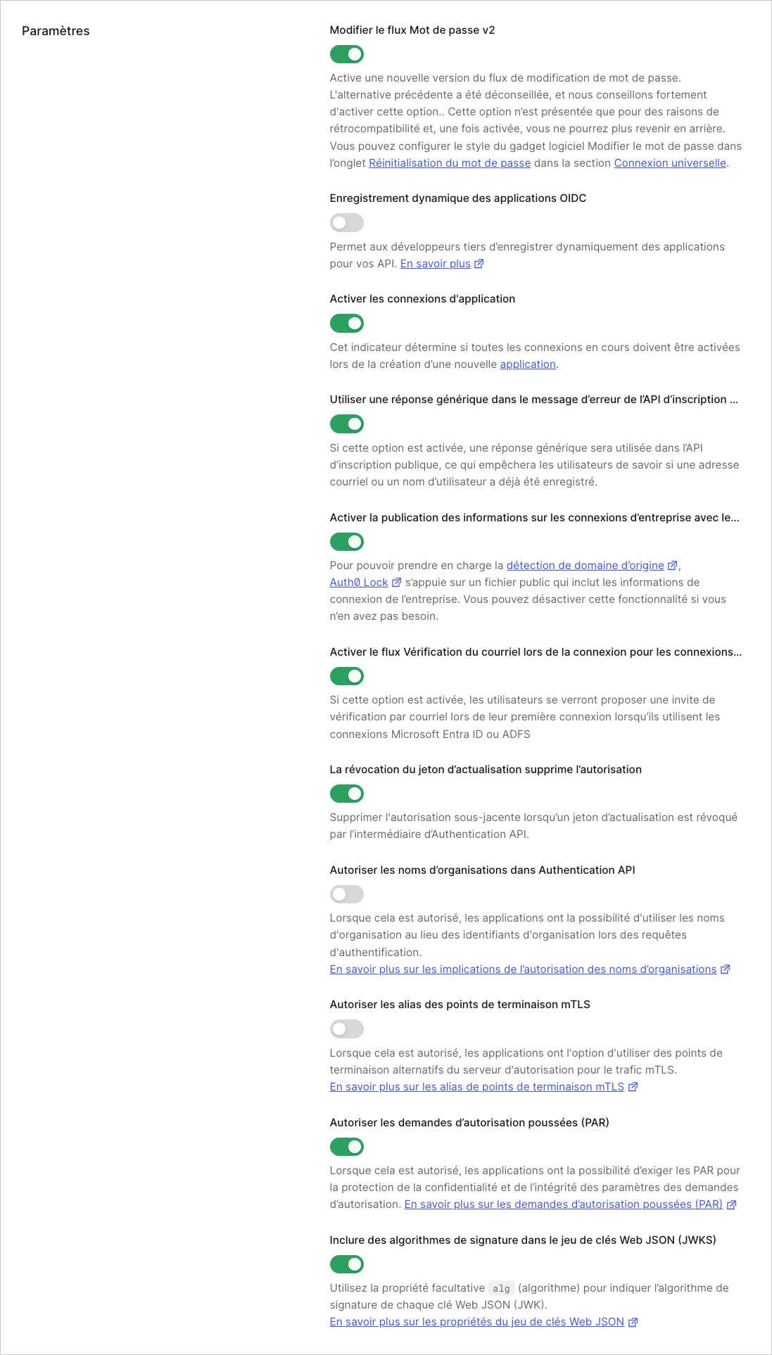 Dashboard Tenant Settings (Paramètres du locataire) Advanced  (Avancés) Settings (Paramètres)