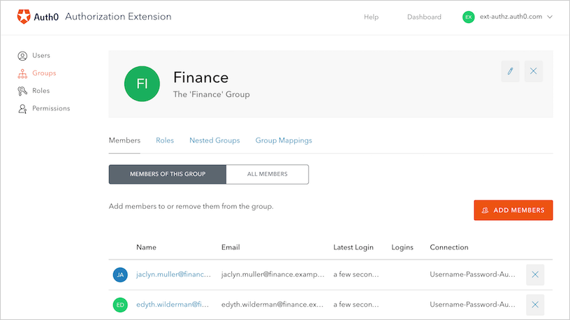 Dashboard - Extensions - Authorization Extension - Group Membership - Group Management