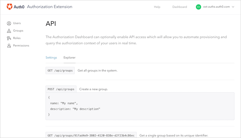 Authorization Extension API Explorer