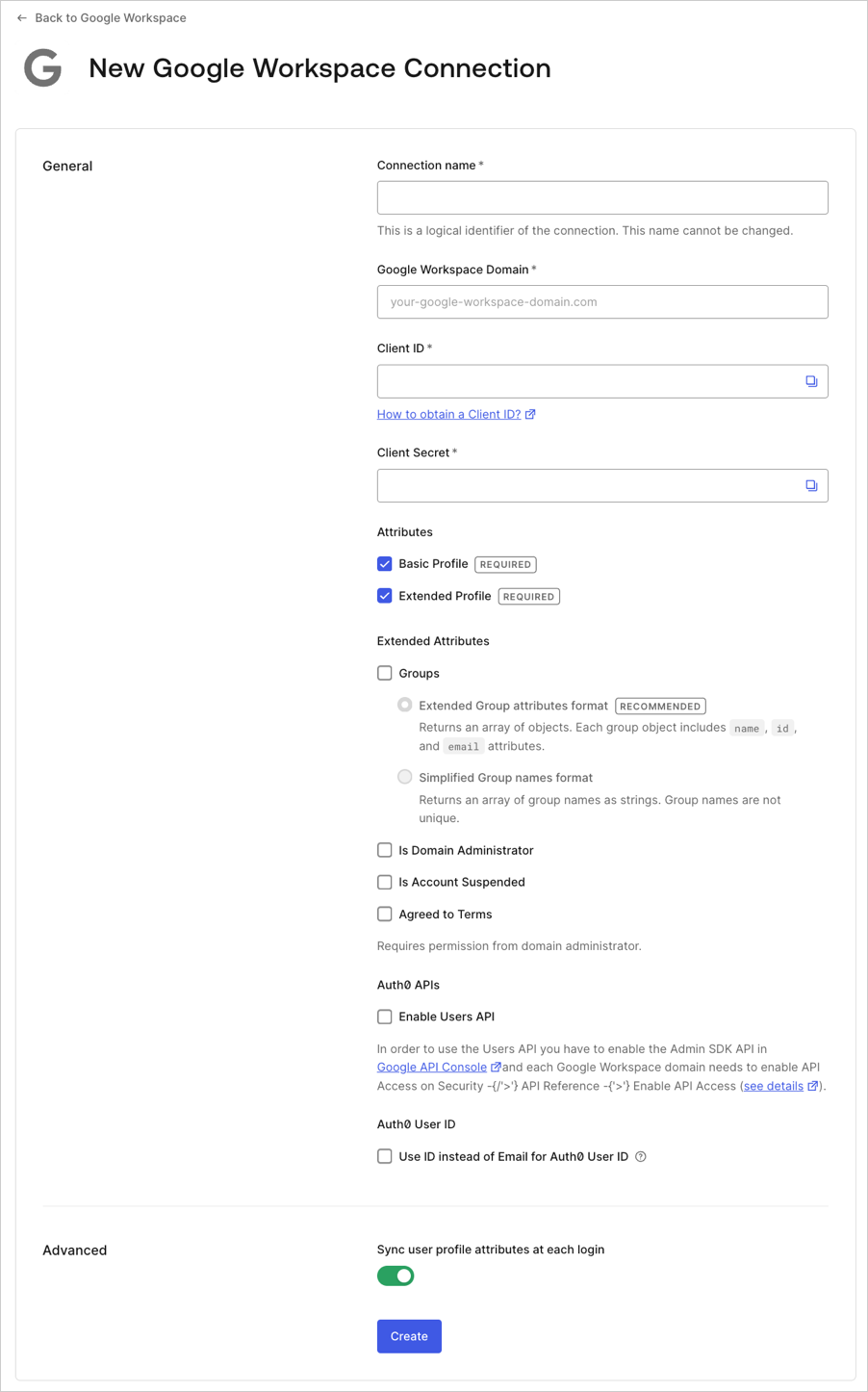 Create Google Workspace Connection