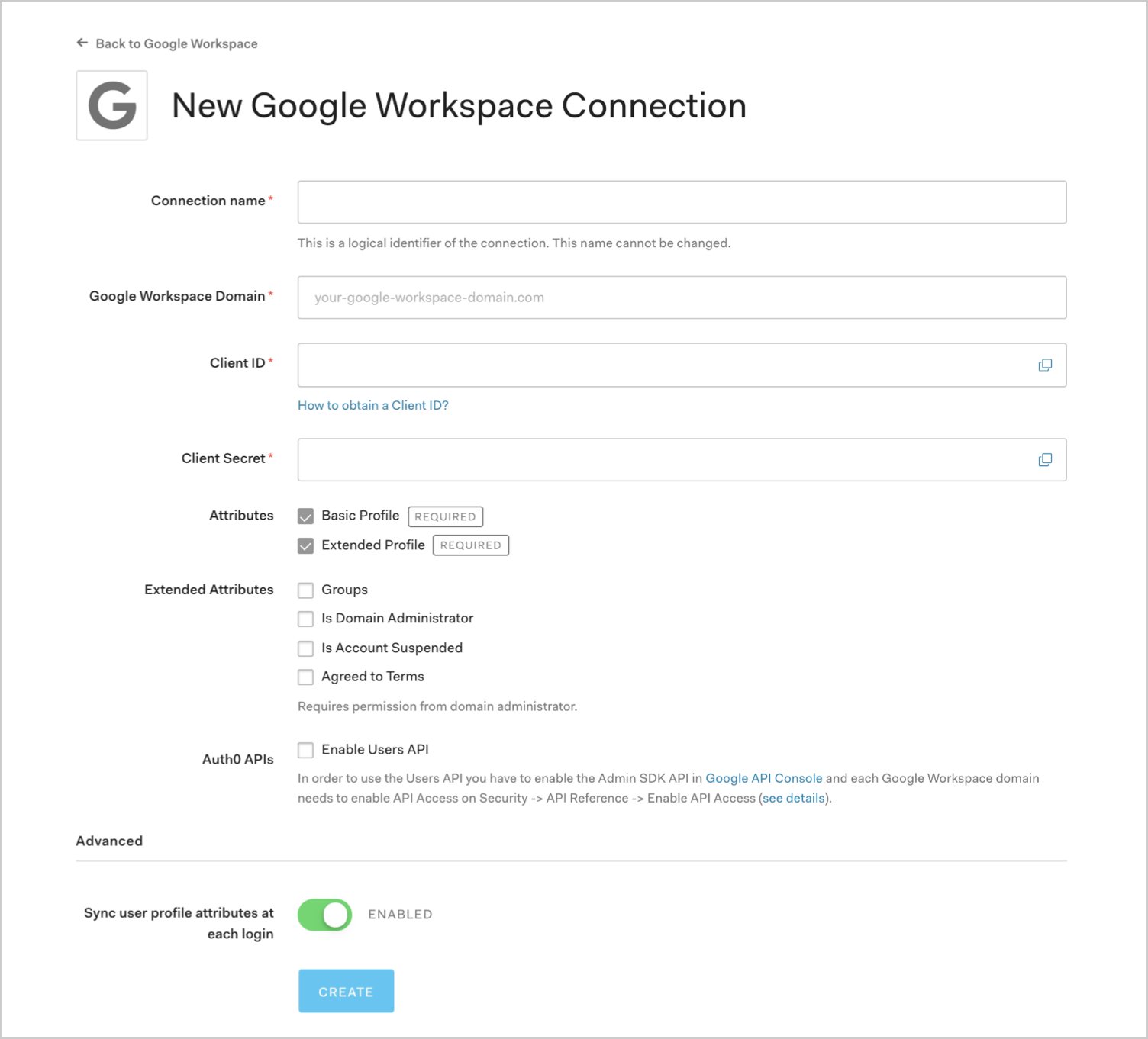 Create Google Workspace Connection