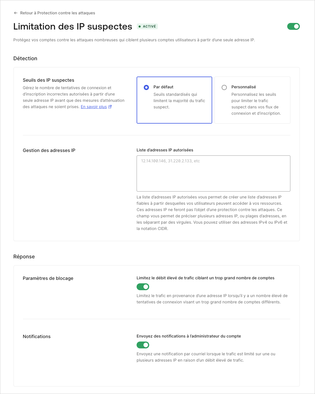Personnalisation de la limitation des adresses IP dans le Auth0 Dashboard (Tableau de bord Auth0)