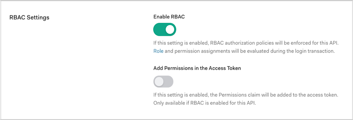 Auth0 Dashboard API Settings RBAC toggle