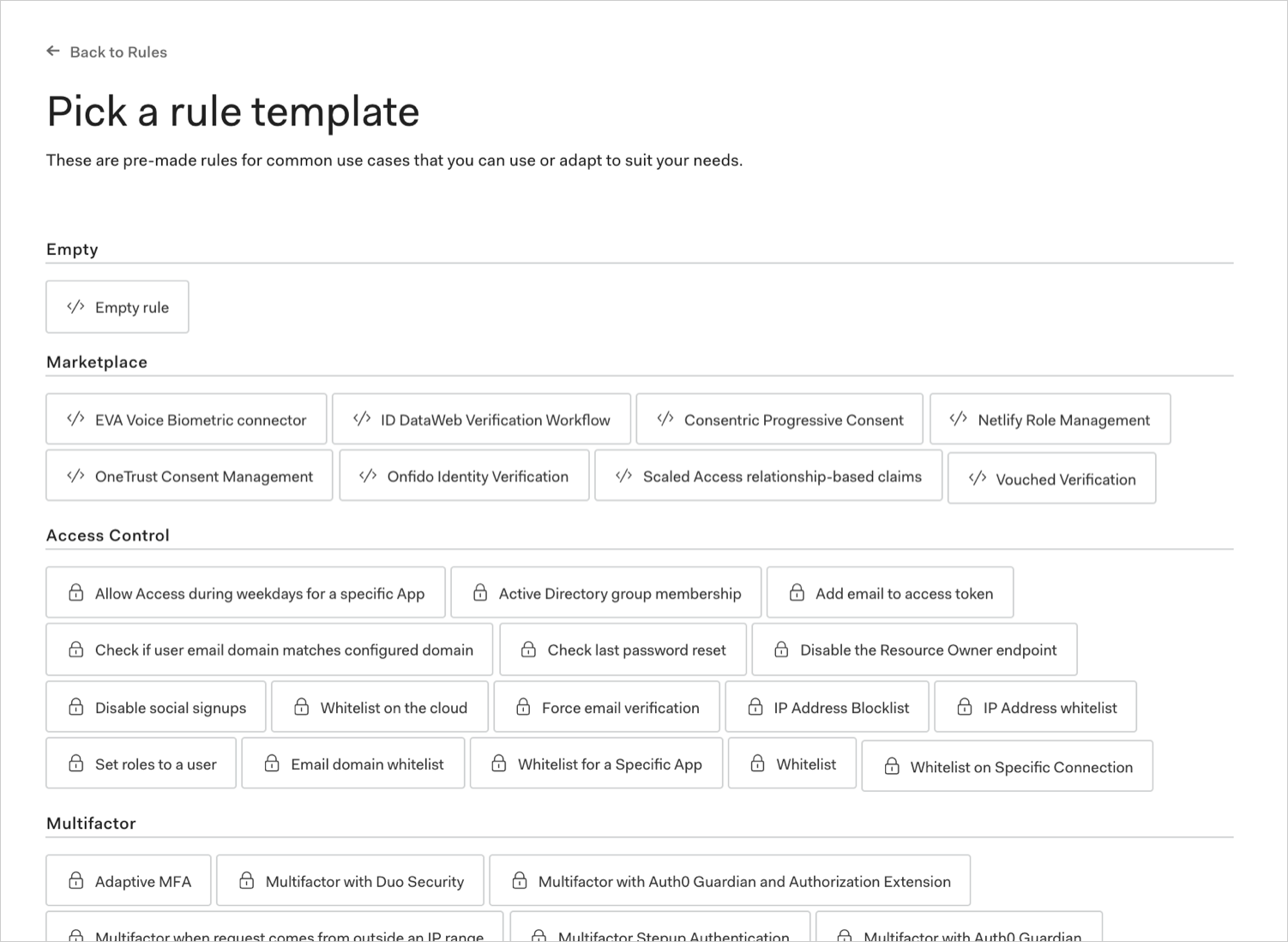 Dashboard - Auth Pipeline - Rules - Template
