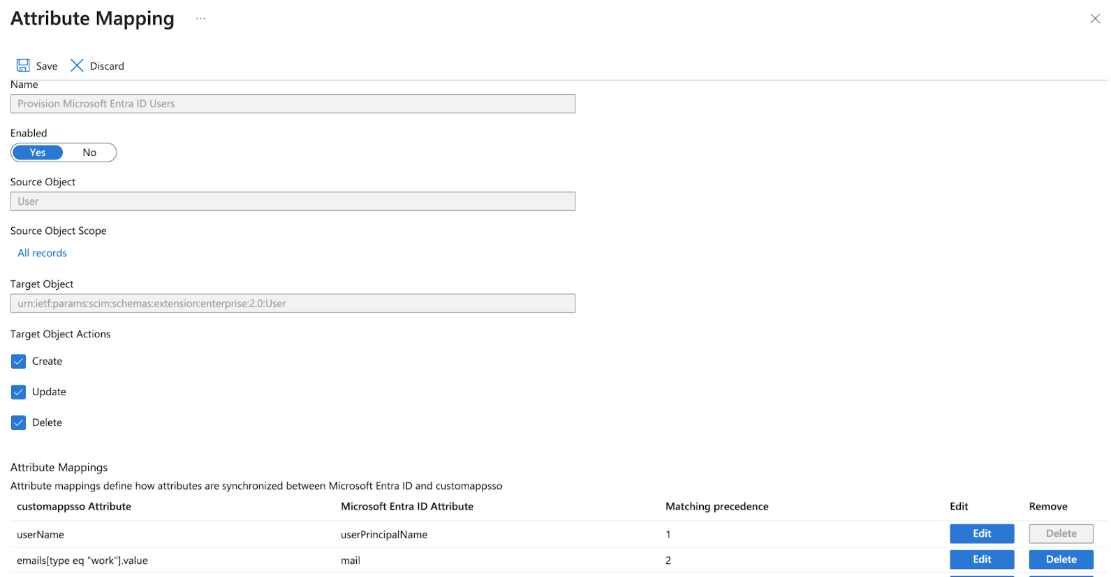 SAML Azure Attribute Mapping