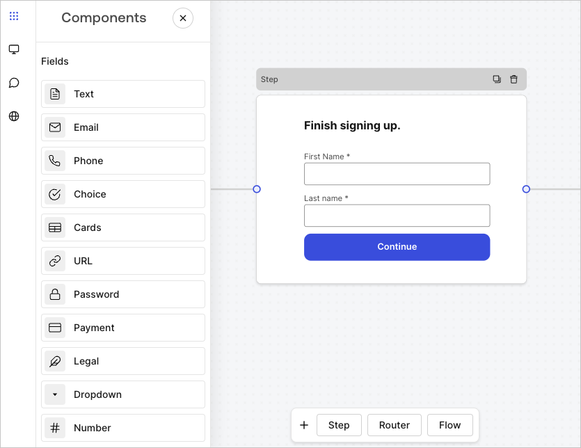 Dashboard > Forms > Use Case Custom Signup Steps Step node