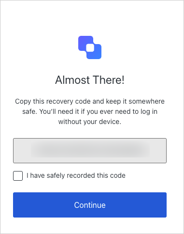 Example recovery code prompt during multi-factor authentication enrollment