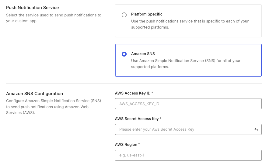 Auth0 Dashboard > Security > Multi-factor Auth > Guardian > Custom > Amazon SNS