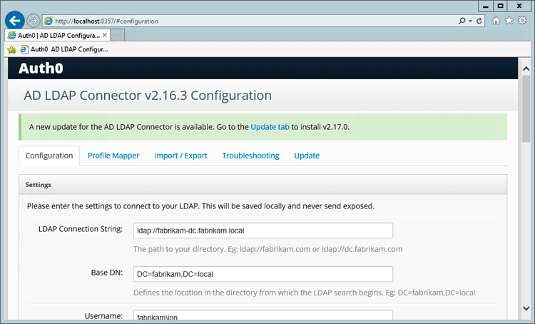 Update AD/LDAP Connectors Admin Console Screen